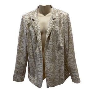 Tanjay Sz 16 Beige & White Geometric Open-Front Blazer Jacket with Slit Cuffs